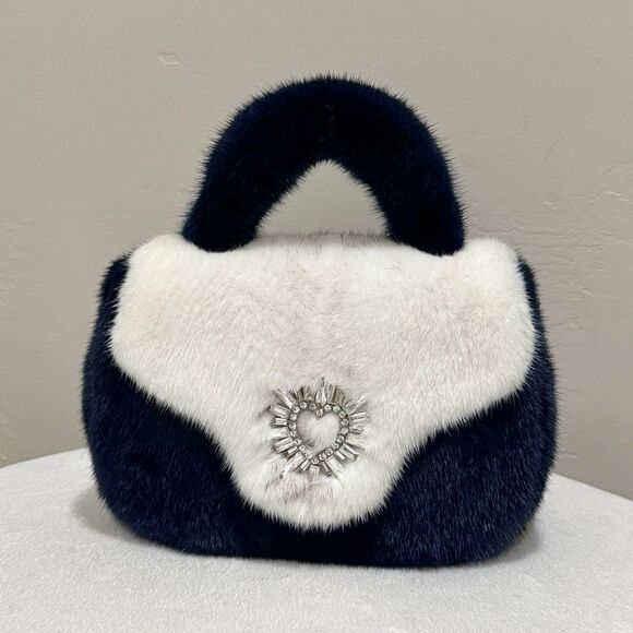 Colorblock Handmade Luxury Real Mink Fur Top Handle Bag/Shoulder Bag/Crossbody - Picture 5 of 16